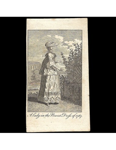 A Lady in the newest dress of 1767, gravure du Ladies Own Memorandum Book (1767) Les magasins à Paris et en Île-de-France