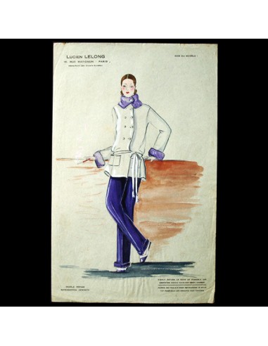 Dessin de la maison Lucien Lelong, tailleur pantalon (circa 1925) Par le système avancé 