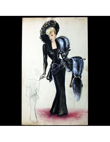 Dessin de la maison Lucien Lelong, modèle Paris par Christian Dior (1945) outlet