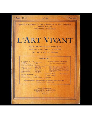 L'Art Vivant (août 1925) - Pavillon de l'Elégance à l'Exposition des Arts Décoratifs pas cher 