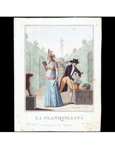 La Tranquillita, Figurino di moda n°9, gravure de mode italienne d'Angelo Volpini (1797) vente chaude votre 