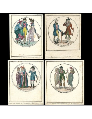 Incroyables et Merveilleuses, suite de 4 gravures (circa 1797) Livraison rapide