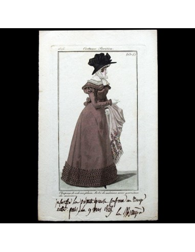 Costume Parisien, Journal des dames et des modes, épreuve de la planche 2304 annotée par la Mésangère (9 mars 1825) les ctes