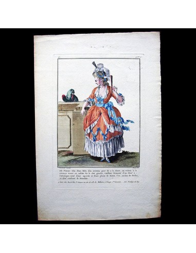 Basset - Robe à la Diane, 3ème cahier de la Collection d'habillements modernes et galants (1780) rembourrage situé sous