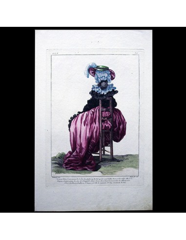 Gallerie des Modes et Costumes Français, 1778-1787, gravure n° eee 310, la Jeune Elvire par Watteau (1786) en linge