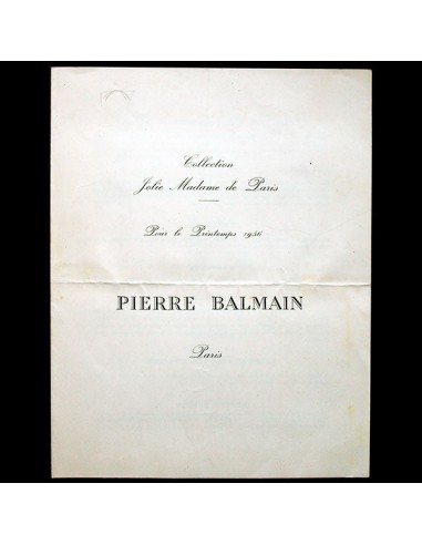 Balmain, programme de défilé, Collection Jolie Madame de Paris, Printemps 1956 Découvrez la collection