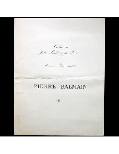 Balmain, programme de défilé, Collection Jolie Madame de France de l'Automne-Hiver 1956-1957 acheter