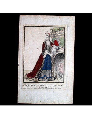 Madame la Duchesse d'Aumont en déshabillé, gravure de Bonnart (circa 1696-1711) Les magasins à Paris et en Île-de-France