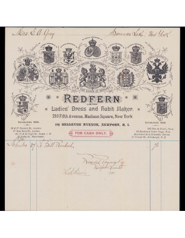 Redfern - Facture de Redfern and sons, tailleur pour dames, 210 Fifth Avenue, Madison Square à New York (1896) est présent 