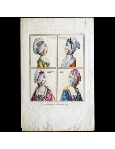 Gallerie des Modes et Costumes Français, 1778-1787, gravure n° B 10, Bonnet rond avec un serre-tête (1778) Economisez 