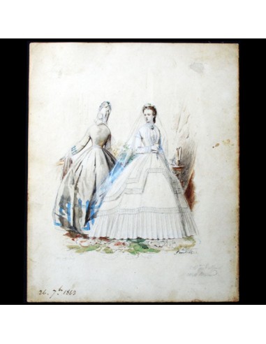 Dessin d'Hippolyte Pauquet pour le Petit Courrier des Dames (1863) brillant des détails fins