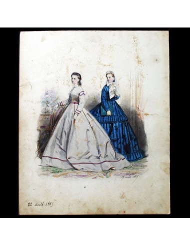 Dessin d'Hippolyte Pauquet pour le Petit Courrier des Dames (1865) en stock