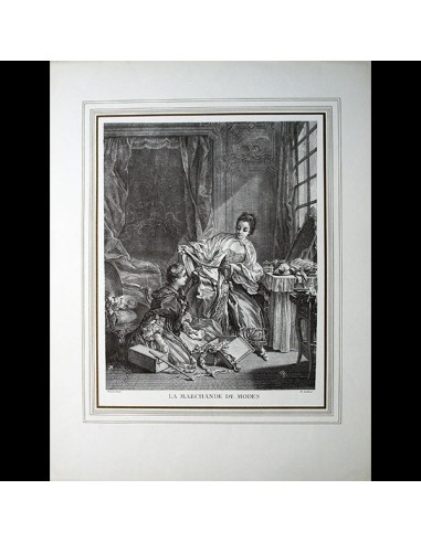 La Marchande de Modes, gravure de René Gaillard d'après François Boucher, reproduction du XXème siècle livraison gratuite