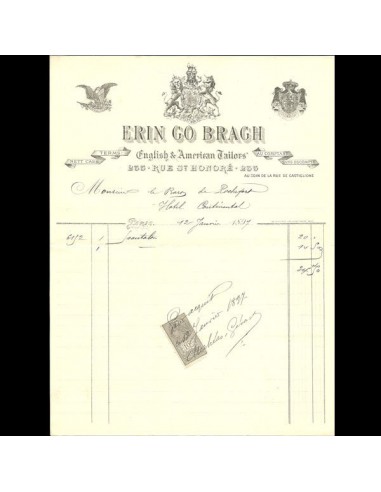 Facture de la maison Erin Go Bragh, 235 rue Saint Honore à Paris (1897) Amélioration de cerveau avec