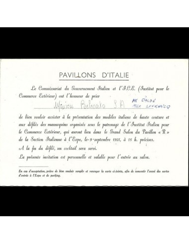 Invitation à un défilé de mode au Pavillon de l'Italie à l'Exposition internationale de 1958 shop