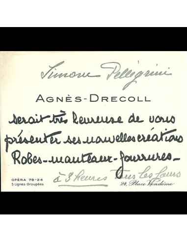 Carton d'invitation de la maison Agnès Drecoll, 24 place Vendôme à Paris (circa 1935) Les êtres humains sont 