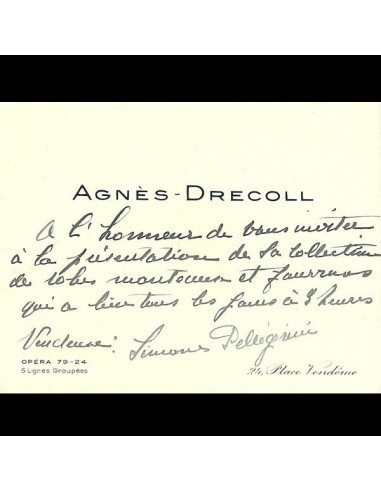 Carton d'invitation de la maison Agnès Drecoll, 24 place Vendôme à Paris (circa 1935) de France