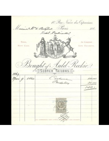 Facture du tailleur écossais Auld Reekie, 10 rue Neuve des Capucines à Paris (1889) Découvrez la collection