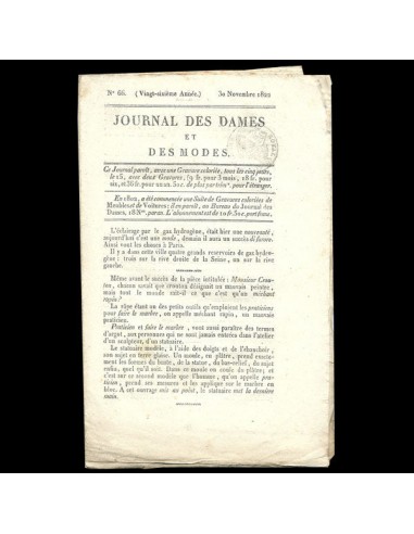 Le Journal des Dames et des Modes, Costumes Parisiens, n°66, 30 novembre 1822 france