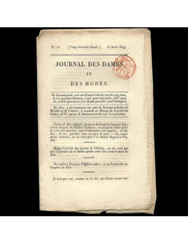 Le Journal des Dames et des Modes, Costumes Parisiens, n°21, 15 avril 1819 paiement sécurisé