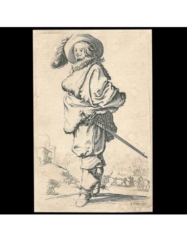 Jacques Callot - Figure masculine de La Noblesse Lorraine (1624), épreuve du XVIIIème siècle une grave pollution 