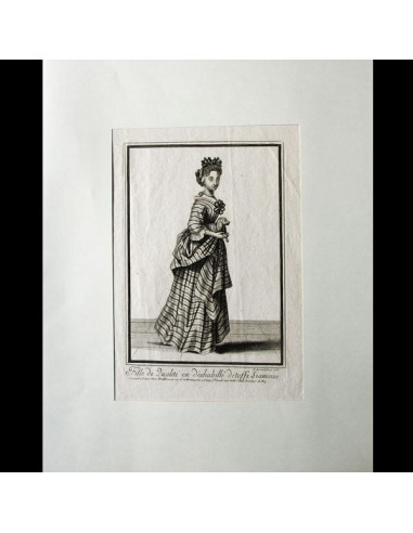 Fille de qualité en déshabillé d'étoffe siamoise, gravure d'Arnoult  (1688) Comparez et commandez 