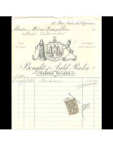 Facture du tailleur écossais Auld Reekie, 10 rue Neuve des Capucines à Paris (1890) la colonne vertébrale